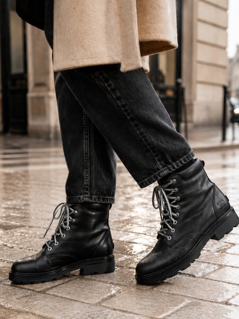 Sorel Lennox Lace Waterproof Leather Combat Boots Black Women's Size 8